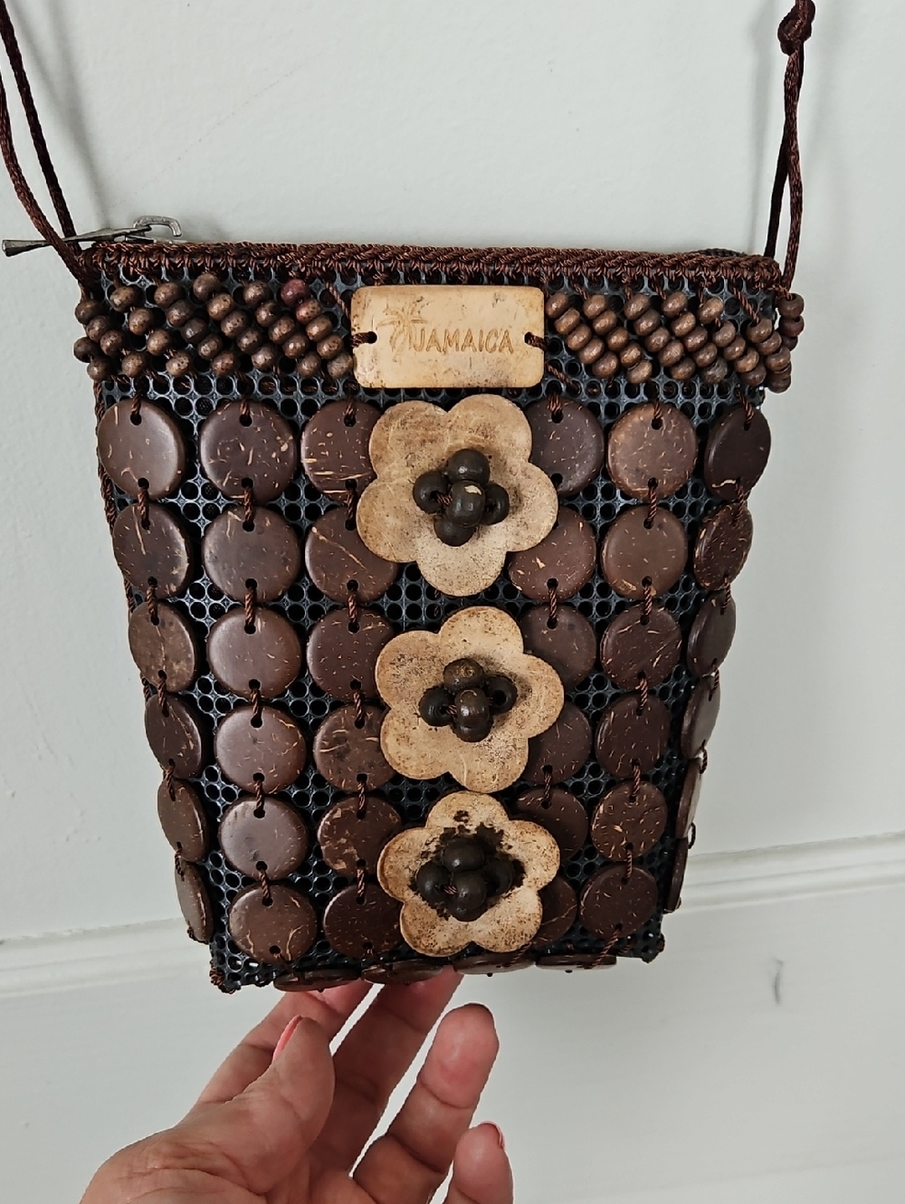 Handcrafted Jamaican Coconut Shell  Beaded Crossbody Bag